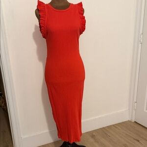 Zara Vibrant Red Ruffle Sleeve Midi Dress